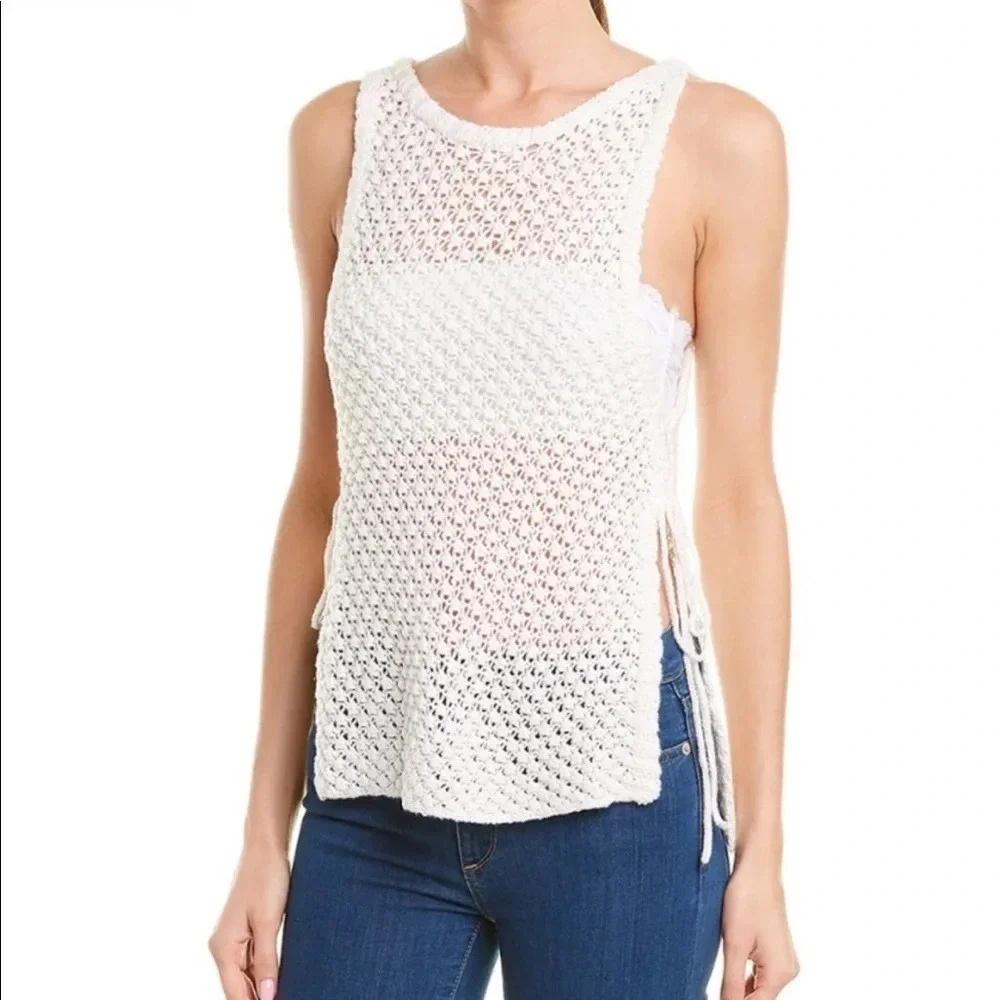 Rails Ashton Ivory Knit Crochet Sleeveless Top Bohemian Coastal Chic Size XS